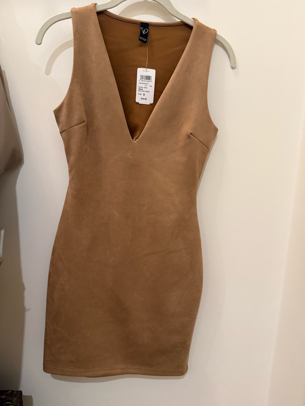 Windsor Suede-Look Camel V-Neck Mini Dress